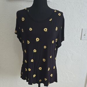 No Boundaries Black Top with Sunflower Design